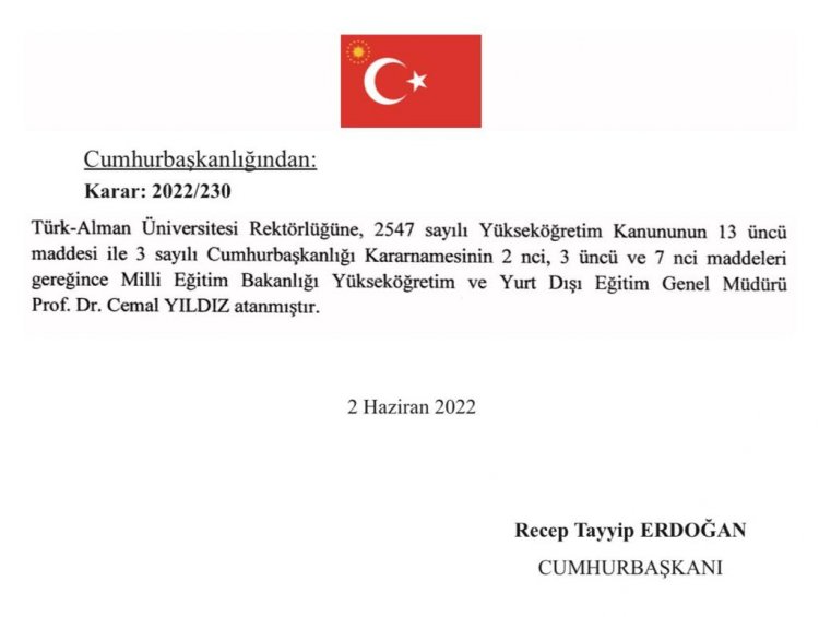 Türk-Alman Üniversitesi 'nin Yeni Rektörü Prof.Dr.Cemal Yıldız