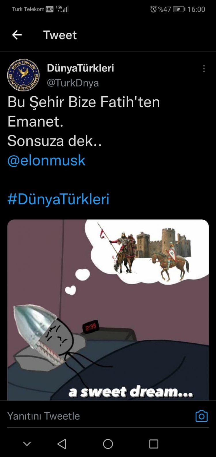 Dünya Türkleri Derneği’nden Elon Musk’ın 1453 Paylaşımına  Gönderme!