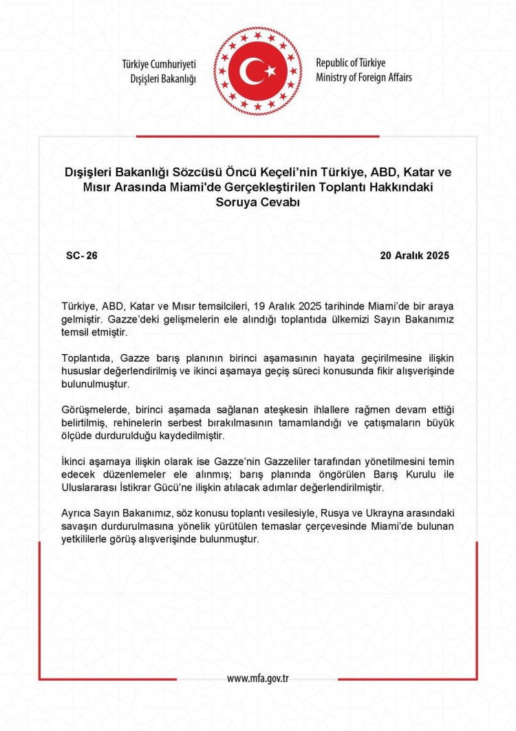 Türkiye, ABD, Katar ve Mısır Miami’de Gazze gündemiyle bir araya geldi