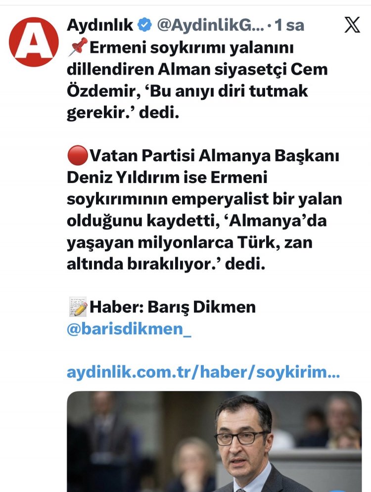 AfD’li vekil ve Vatan Partisi Almanya Temsilciliği’nden Cem Özdemir’e tepki